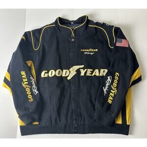 Goodyear Racing NASCAR Jacket XL Blue Yellow Embroidered button-Up Crew